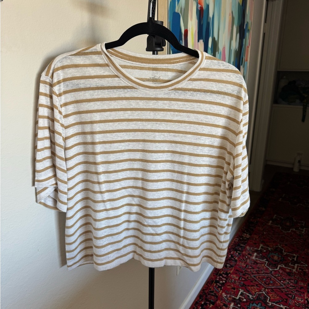 Universal Thread Beige and White Striped Tee